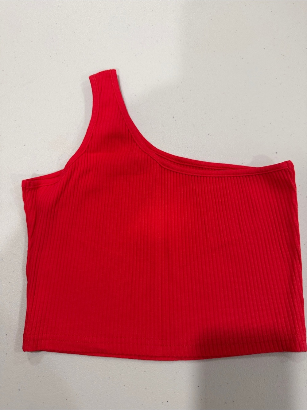 One-Shoulder Ribbed Crop Top - Red